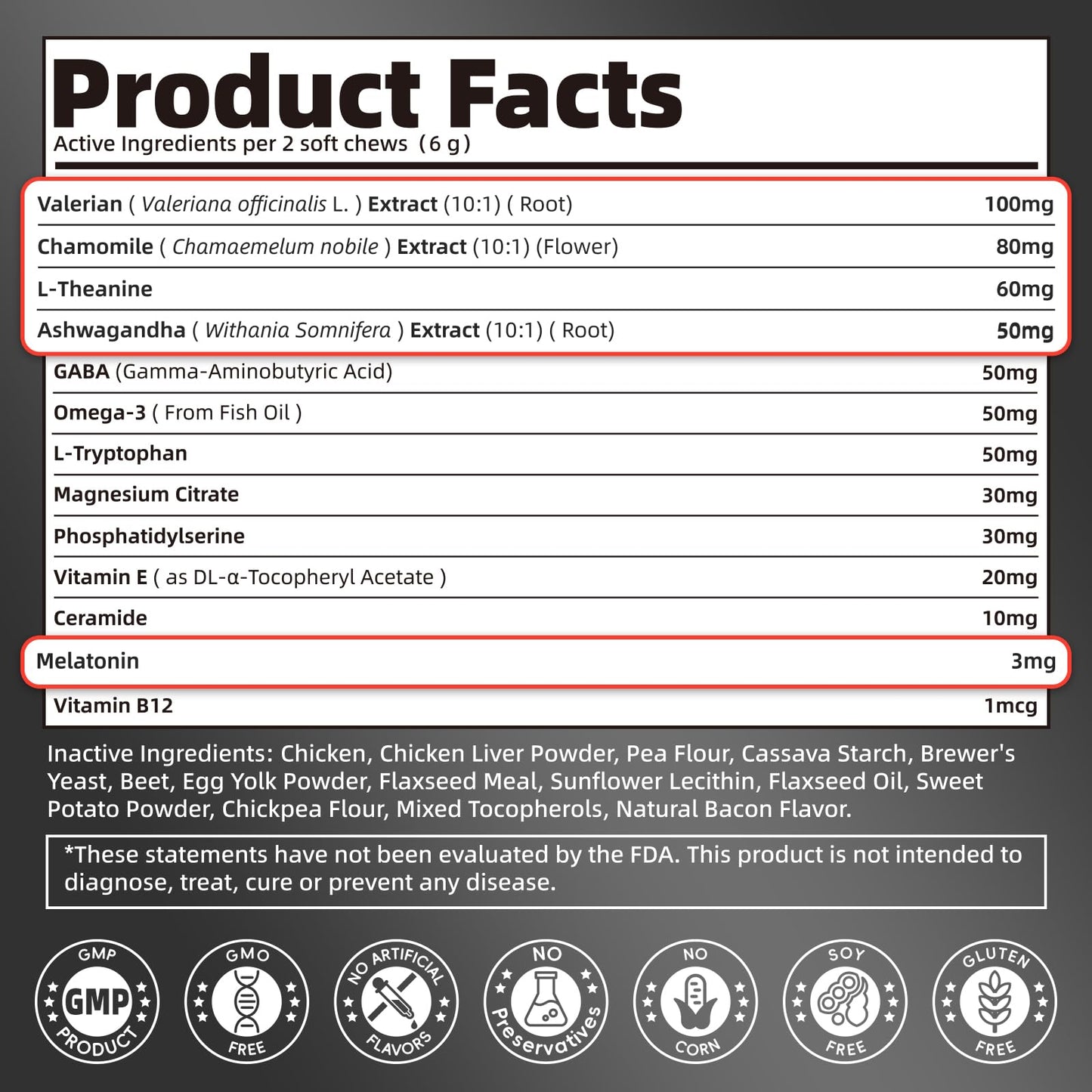 Melatonin for Dogs, Calming Chews with Valerian Root & L-Theanine for Sleep Aid & Emotional Support, Calming Treats for Stress Anxiety Relief - Thunder, Fireworks, Barking, Bacon Flavor, 60Ct