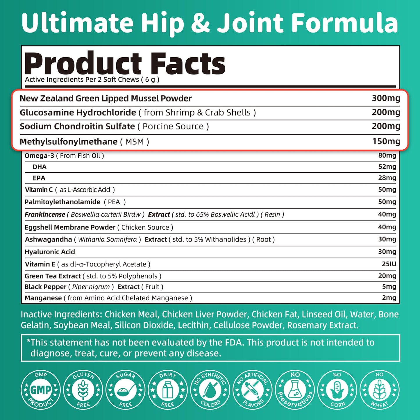 Advanced Dog Joint Supplement – 15-in-1 Glucosamine for Dogs with Chondroitin, MSM & Green Lipped Mussel – Hip & Joint Pain Relief Mobility Chews, Chicken Flavor, 90Ct Breeds